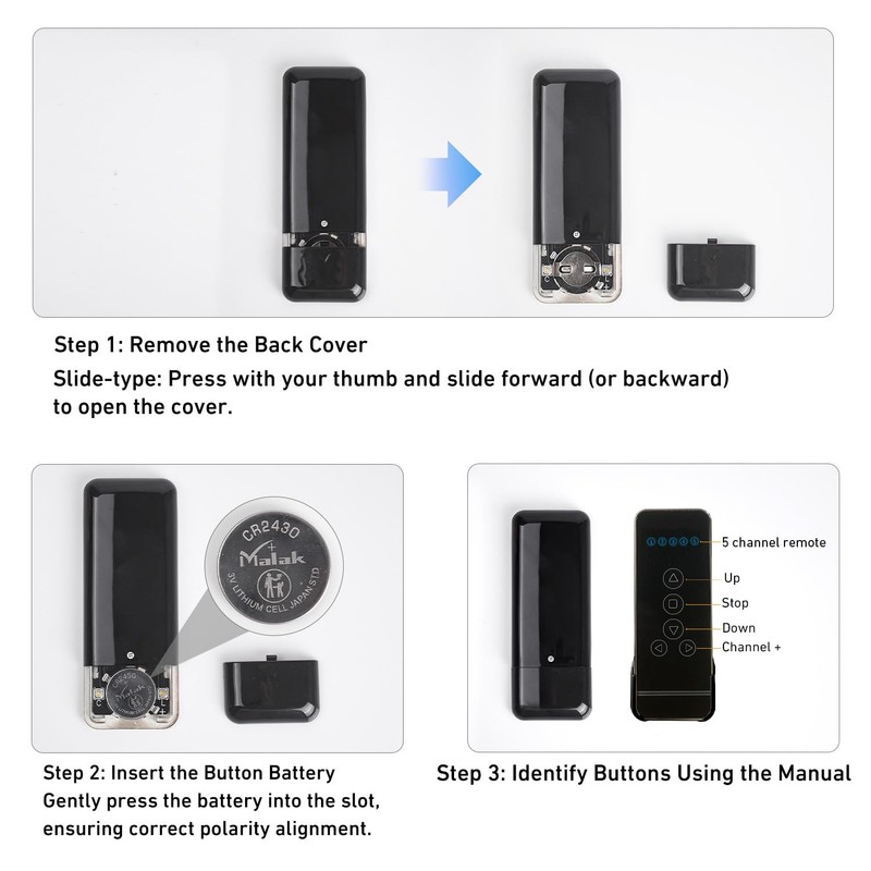 5-Channel Blind Remote Controller, Black - Replacement for Motorized Roller