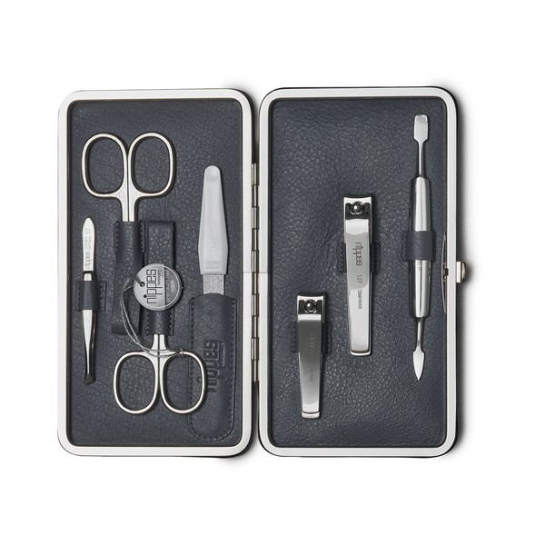 nippes Solingen Diamond Manicure Set, 7 Pieces, Lamb Nappa Case with Frame and Leather Lining Inside, Nail Set Made in Germany, Nail Care Set with Nickel-Plated Instruments