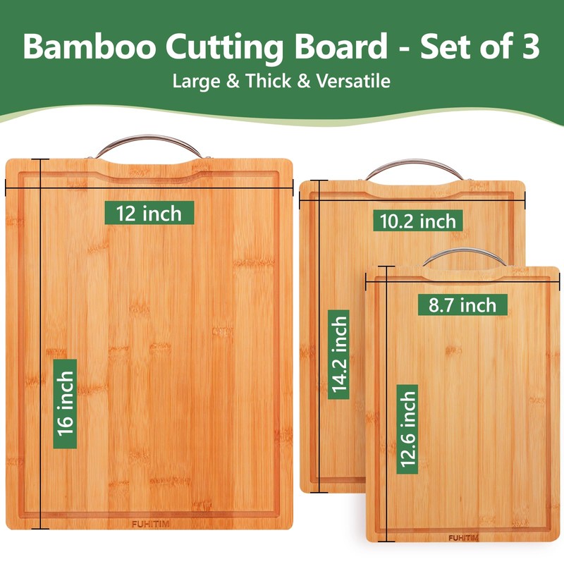 Bamboo Cutting Board, Wooden Cutting Boards for Kitchen with Double