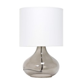 Simple Designs LT2063-SMW Small Glass Raindrop Bedside Table Lamp with White Fabric Shade, Smoke Gray