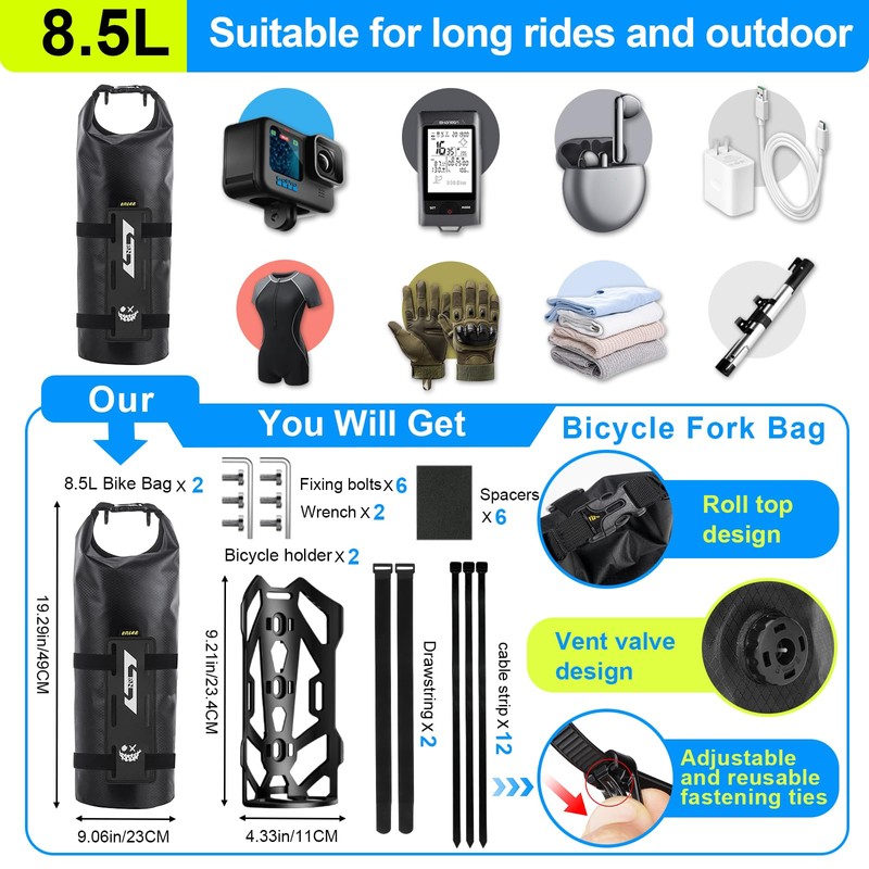 Desing Wish 2PCS 8L Bike Front Fork Bag Waterproof Bike