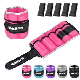 Henkelion 1 Pair 10 Lbs Adjustable Ankle Weights For Women Men Kids, Strength Training Wrist Weights Ankle Weights Set For Gym, Fitness Workout, Running, Lifting Exercise Leg Weights - each 5 Lbs Pink