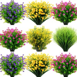 36 Pcs Artificial Flowers Plastic Flower Plants Fake Outdoor Flowers Plastic Shrubs Plants in Bulk Silk Faux Flowers Bundles for Decoration Garden Wedding Party Patio Porch Window Box Home (Elegant)