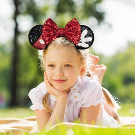 Mouse Ears Headbands for Women Glitter Sequin Mouse Ears Bow Headband Birthday Party Princess Decoration