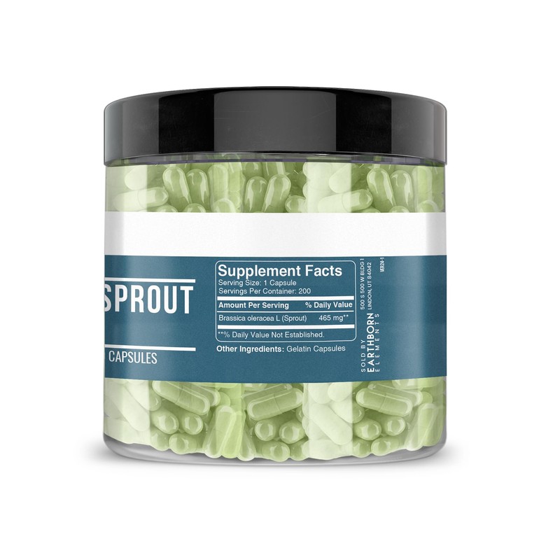 Earthborn Elements Broccoli Extract 200 Capsules, Pure & Undiluted, No