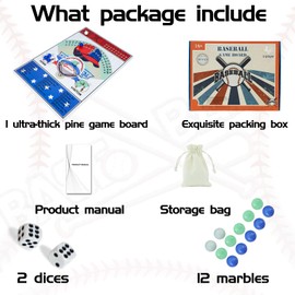 Jyquorp Baseball Dice Board Game Thick Solid Wood Dice and Marble Board Game Fun Color Pattern Double Battle Table Game for Family Party Holiday Gatherings…