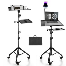 ZeptX Portable Laptop & Projector Stand with Phone Holder and Mouse Tray ，Adjustable Height Tripod Stand for Laptop, Projector, DJ, Sheet Music，Black
