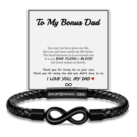 Sistble Gifts for Step Dad, Fathers Day Step Dad Gifts Leather Bracelet Gifts for Bonus Dad Black Knot Infinity Bracelet Birthday Retirement Gift Christmas Gift Baskets Cool Jewelry for Men