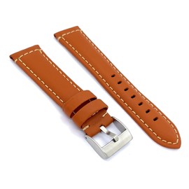 diloy Sporty Watch Strap Made of Smooth Cowhide Leather with White Stitching - Padded - Sizes 14 mm 16 mm 18 mm 20 mm 22 mm 24 mm - Elegant and Durable P354, 22 mm, Leather, Not applicable