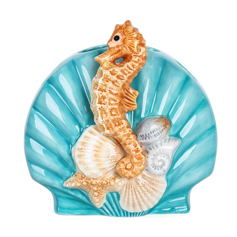 FORLONG Ceramic Bathroom Accessories Set, 4 Piece 3D Floating Seahorse