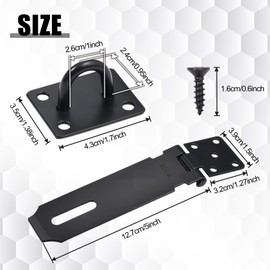 LEONTOOL 2-Pack Door Hasp Latch Locks 5 Inch Packlock Clasp 304 Stainless Steel Heavy Duty Hinge Lock Gate Door Padlock Hasp Lock Latch with Screws for Gates, Doors, Cabinets, Closets, Fence, Black