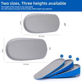 Height Increase Insoles, Heel Lift Pad, Gel Height Increase Insoles, Shock Absorption Heel Cushion Pads, Height Lift Shoes Inserts for Men & Women (Small (5-9), 1 Inch (2 pairs) Blue)