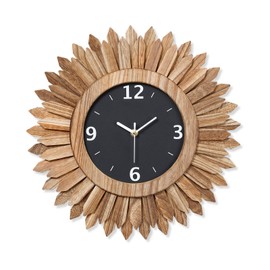 Honiway 16 Inch Wall Clocks, Rustic Wood Boho Sunburst Decorative Wall Clock Battery Operated Silent Non Ticking Farmhouse Large Wall Clocks for Living Room Kitchen Bedroom Home Decor (Rustic Brown)
