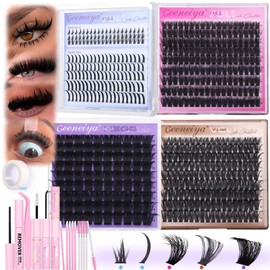 Geeneiya 5 Styles Lash Clusters Kit, Volume/Mega/Full/Bottom Eyelash Clusters Extensions with Lash Bond and Seal, Remover and Lash Extension Tools for Beginners and Proficient, DIY at Home Easily