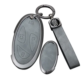 ontto Leather Car Key Cover Fit for Hyundai Ioniq 6 Grandeur GN7 Kona Elantra Azera Sonata Santa fe Tucson Santa Cruz 2023 2024 2025 Scratch Resistant Key Fob Holder with Keychain,Grey