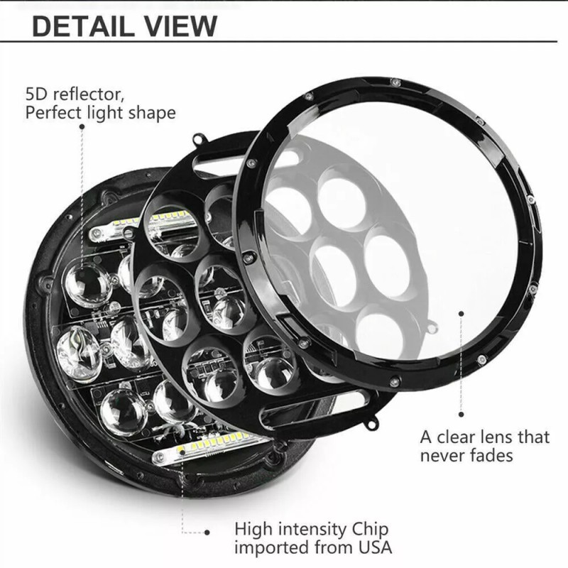 Bricologht For Kenworth T2000 1997-2011 Pair 7inch Round LED Headlights