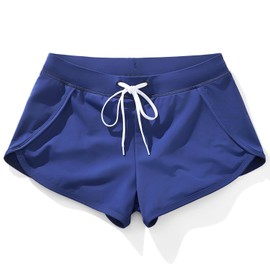 AIMPACT Mens Short Swim Trunks Quick Dry Beach Board Shorts 80s 90s Summer Vintage Swimwear with Lining Swimming Suits, Navy, Small