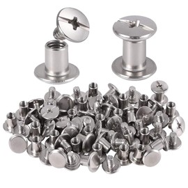 Pack of 80 M5 x 6 Screw Rivets for Leather, Chicago Screws, Book Screws, Stainless Steel Screw Rivets Belt, for DIY Leather Craft Clothing Bag, Shoes, Books and Decoration (Silver)