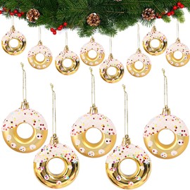 DAHI 8 x Christmas Tree Decorations Doughnuts Christmas Tree Baubles as Christmas Decoration (Gold)
