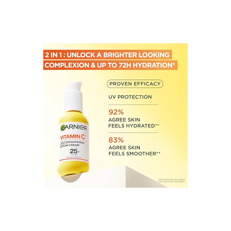 Garnier Vitamin C* Serum Cream, Brightening Face Moisturiser, SPF25, 50ml