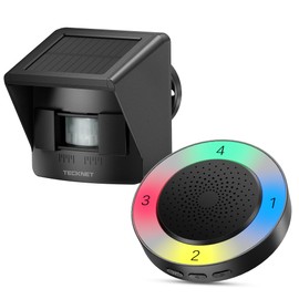 TECKNET Solar Wireless Driveway Alarm with 2600FT Long Range & 36 Melodies & 5 Volumes and Supports 4 Zones Weatherproof Motion Sensor Alarm to Protect Inside/Outside Property (1 Receiver 1 Sensor)