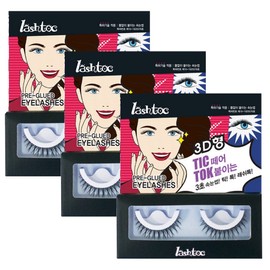 Lash Tok Tik Tok No Glue Artificial Eyelashes, 3D Type, 3 Pieces / 래쉬톡 틱톡 노글루 인조 속눈썹, 3D형, 3개