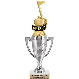 Crown Awards Music Note Trophy, 11" Silver Cup Music Trophies Includes Free Engraving, 5 Pack
