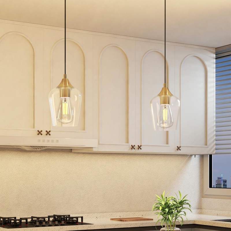 VONLUCE Pendant Lights Kitchen Island, Brushed Gold Pendant Light Fixtures