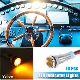 X AUTOHAUX 10pcs 6mm 1/4" Interior LED Indicator Light Flat Head 150mm Yellow