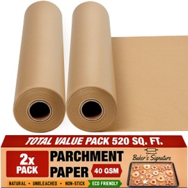 Unbleached Parchment Paper for Baking – 2-Pack 520 Sq.Ft Total - 15 in x 210 ft Baking Paper Roll with Cutter, Non-Stick Brown Parchment for Baking, Cooking, Grilling, Steaming by Baker’s Signature