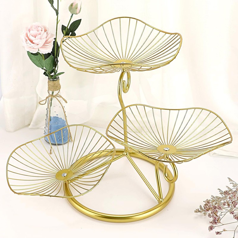 OwnMy 3-Tier Fruit Basket Stand Decorative Iron Fruit Bowl, Metal