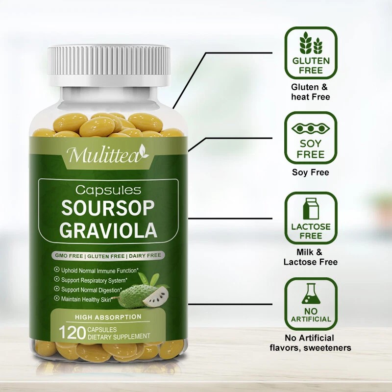 Graviola Capsules 1000mg 120 Pills Pure Natural Soursop Capsules Leaves