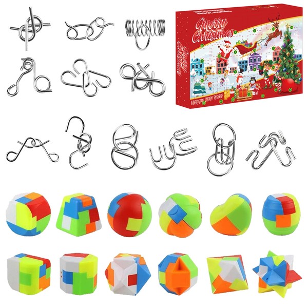 2025 Advent Calendar 24-Piece Luban Lock Puzzles & Musical Fidget