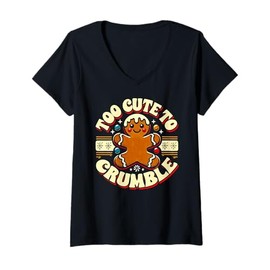 Womens Too Cute to Crumble Gingerbread Man V-Neck T-Shirt