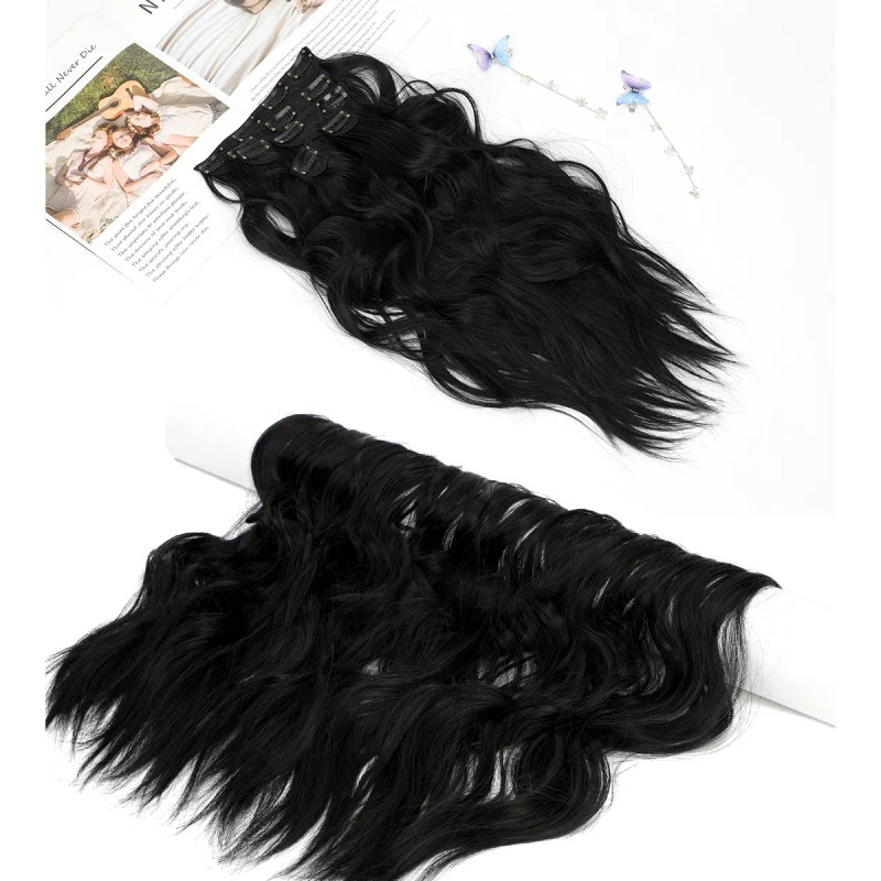 Extensiones Cabello Clip Cortinas Natural Ondulado 6 Pzs