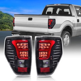 PIT66 LED Tail Lights,Compatible with Ford F150 2009-2014 Rear Taillights Brake Lamps Clear Lens Black Housing Red Bar (w/Red Light Bar&wiring harness