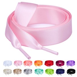 Booyckiy Flat Colorful Satin Ribbon Shoelaces 3/4" Wide Shoe Laces for Women Girls, Pink 47inch (120) cm