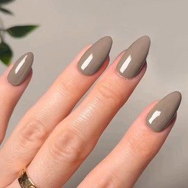 Ceboic 24 Stück Grau French Press on Nails Mittel Mandel Fingernägel Zum Aufkleben Einfarbig Cute Künstliche Nägel Wiederverwendbares Almond Acryl Full Cover Kunstnägel Fake Nails für Frauen
