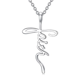 POPLYKE 925 Sterling Silver Faith Hope Cross Pendant Necklace Jesus Religious Jewelry Sunflower Gifts for Women (faith 1)