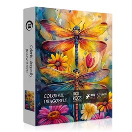 PICKFORU Colorful Dragonfly Puzzles for Adults 1000 Pieces, Animal Rainbow Flower Insect Themed, Beautiful Floral Gradient Challenging Jigsaw Puzzles