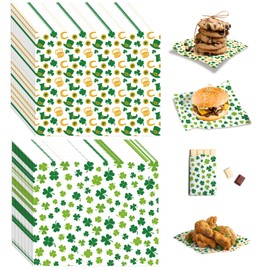 100 Pcs Shamrock Wax Paper Sheets for Food Clover Food Basket Liners, PLULON St. Patrick's Day Deli Paper Wrapping Parchment Paper Sandwich Candy Wrap Paper Grease Resistant Paper Cookie Box Liners