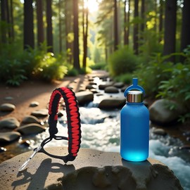 Water Bottle Handle Strap For Outdoor Camping Water Bottle Water Strap Paracord Handle With Safety Paracord Carabiner Holder Lanyard,Accessories (Black Red)