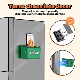 NOXZONE Dumpster Fire Desk Accessories Organizer with Whiteboard Lid & 10 Affirmation Cards - Premium ABS Pen Holder with Clamp/Magnet Mount for Coworkers, Teachers, Sister Gifts, Thank You Gifts