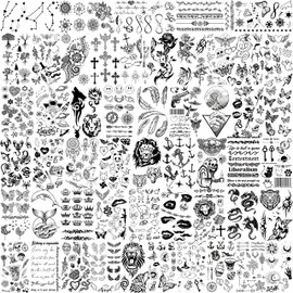 EGMBGM 52 Sheets Tiny Small Temporary Tattoos For Kids Boys Girls, Tribal Animals Butterfly Anchor Compass Tattoo Stickers For Men Women, 3D Cute Flower Fake Face Tatoo Kits Sets For Neck Arm Hands