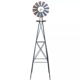 Unbranded High Quality 8ft Iron Weather Resistant Outdoor Yard Garden Windmill with 4 Leg - Gray