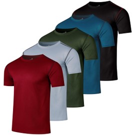 Real Essentials 5 Pack Men’s Active Quick Dry Mesh Crew Neck T Shirts | Athletic Short Sleeve Tee (Available in Big & Tall)- Set 11, 5XLT