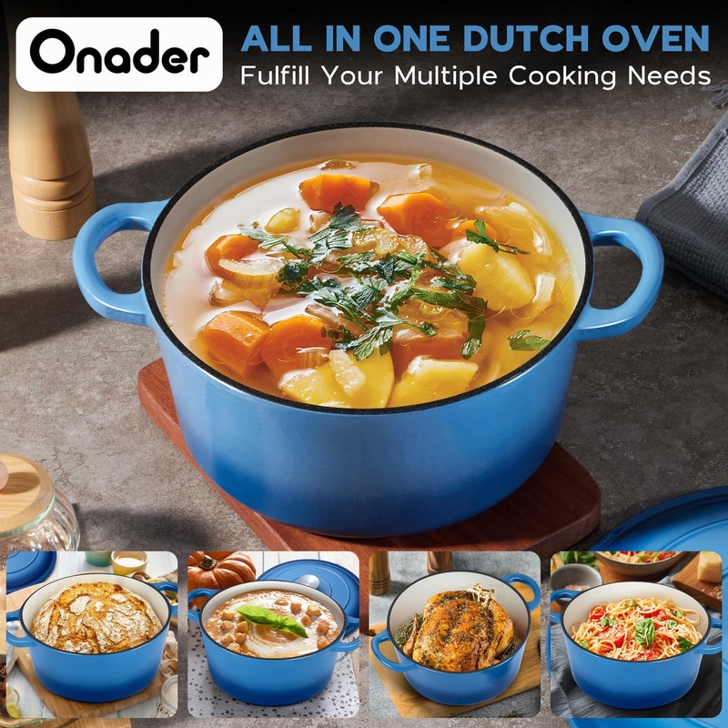 Onader 6QT Enameled Cast Iron Dutch Oven Pot with Lid,