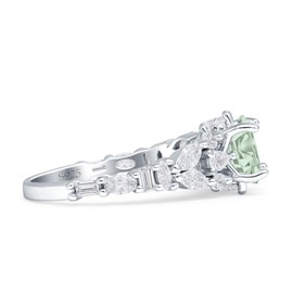 OMRANII Natural Green Amethyst Prasiolite Size-5 Round Shaped Vintage Style Pear Teardrop Cocktail Modern Wedding Engagement Ring Solid 925 Sterling Silver Ring