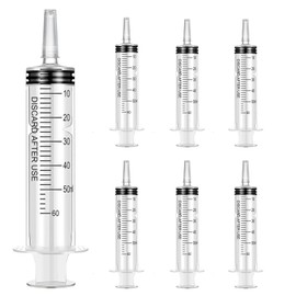 Spritze 60ml 7 Stück Plastik Spritzen 60ml Spritze mit Kappe, Spritze ohne Nadel für Wissenschaftliche Labors Messung Tierfütterung