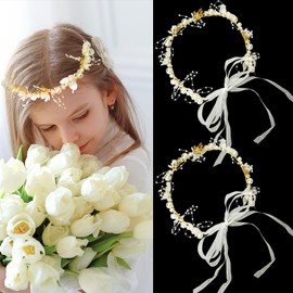 Flower Girl Headpiece Rhinestone Flower Girl Headpiece, Flower Girl Headband, Crown, Pearl Headband, Metal Toddler Baby Flower Crown Headband for Girls and Women (Silver)